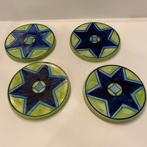 Set of 4 Vintage Blue and Green Pier 1 Ceramic Coasters